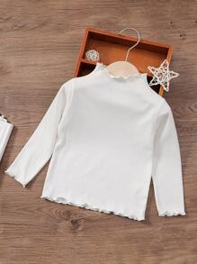 SHEIN Young Girl Solid Lettuce Trimed Tee - White - View 1