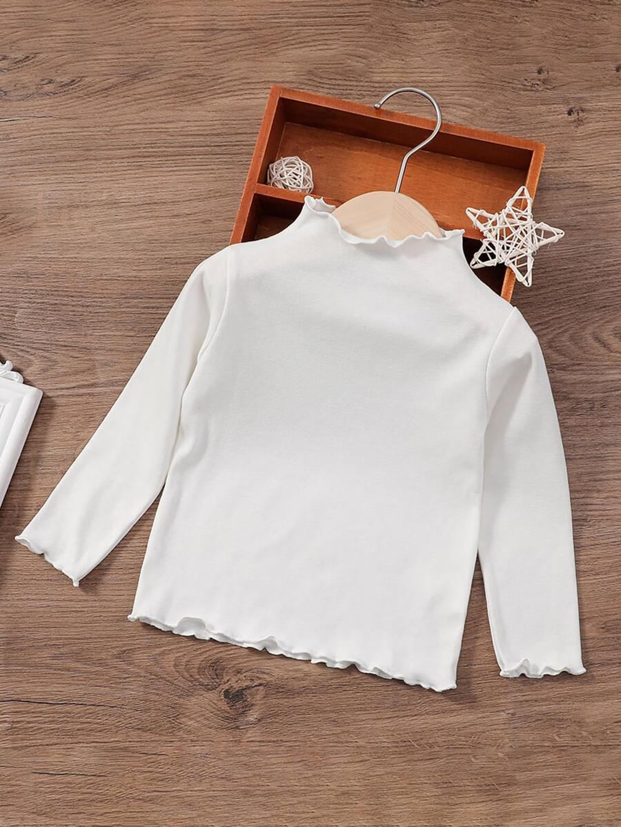 SHEIN Young Girl Solid Lettuce Trimed Tee - White - View 1