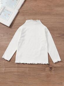 SHEIN Young Girl Solid Lettuce Trimed Tee - White - View 2