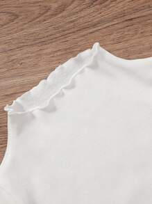 SHEIN Young Girl Solid Lettuce Trimed Tee - White - View 3