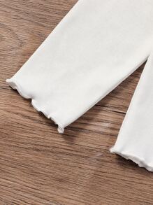 SHEIN Young Girl Solid Lettuce Trimed Tee - White - View 4