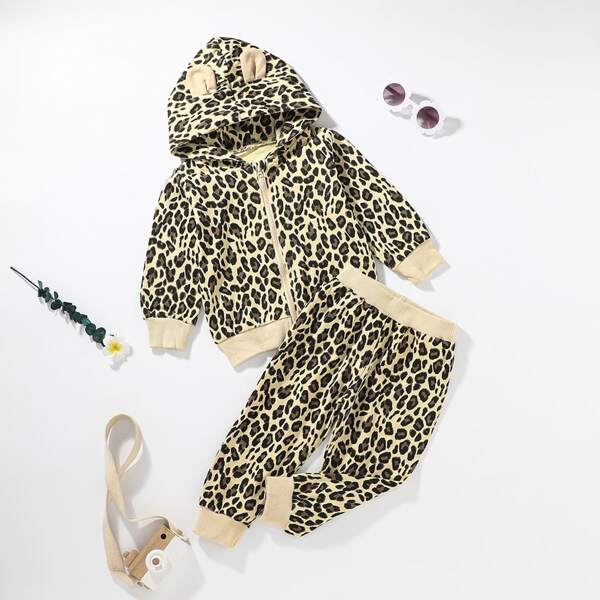 

Toddler Girls Leopard 3D Ear Hoodie & Sweatpants, Multicolor
