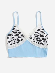 SHEIN Qutie Lace Trim Cow Print Cami Top - Multicolor - View 3