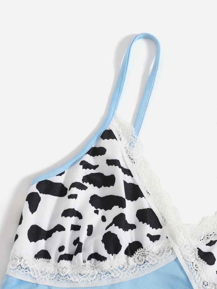 SHEIN Qutie Lace Trim Cow Print Cami Top - Multicolor - View 4