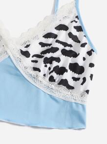 SHEIN Qutie Lace Trim Cow Print Cami Top - Multicolor - View 5