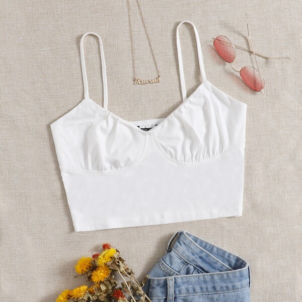 

Ruched Bust Crop Cami Top, White