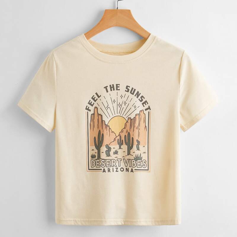 

Letter Sun & Cactus Graphic Tee, Beige