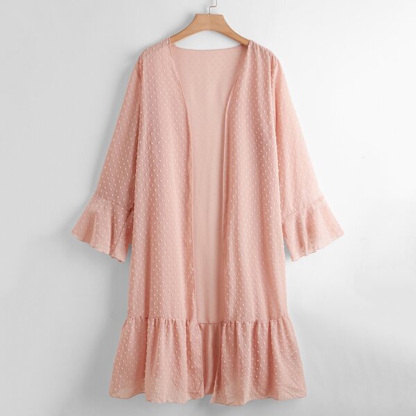 

Plus Ruffle Hem Swiss Dot Kimono, Dusty pink