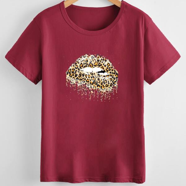 

Plus Lips And Leopard Tee, Burgundy
