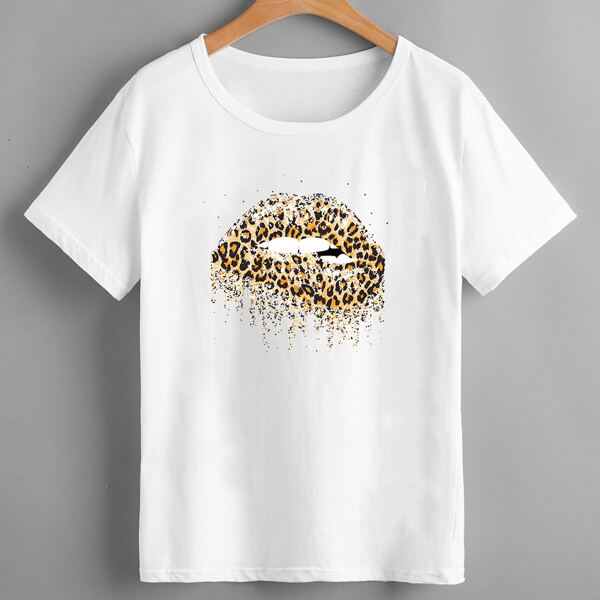 

Plus Lip & Leopard Print Tee, White