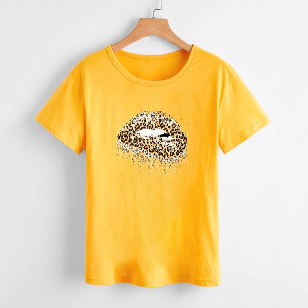 

Plus Lips And Leopard Tee, Yellow