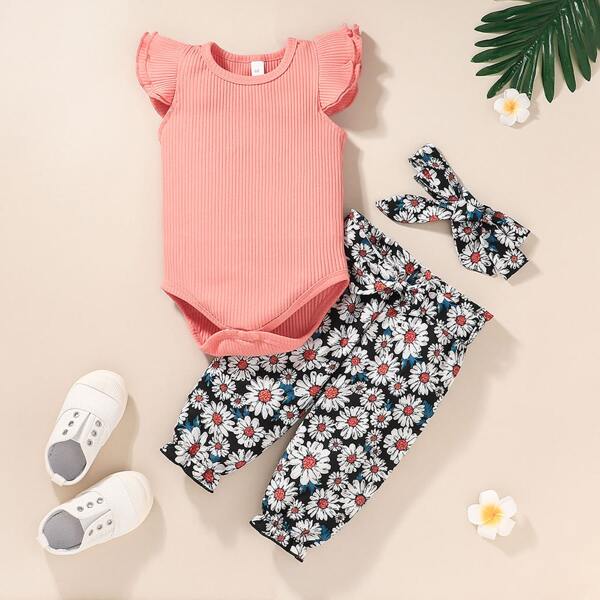 

Baby Girl Rib-knit Bodysuit & Floral Pants & Headband, Multicolor