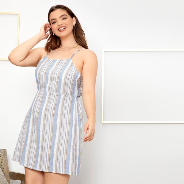 

Plus Striped Cut Out Back Cami Dress, Multicolor