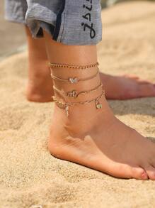 4 cái Rhinestone Bướm Trang trí Chuỗi Vòng chân - Vàng - Xem 1