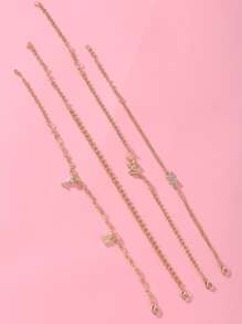 4 cái Rhinestone Bướm Trang trí Chuỗi Vòng chân - Vàng - Xem 3