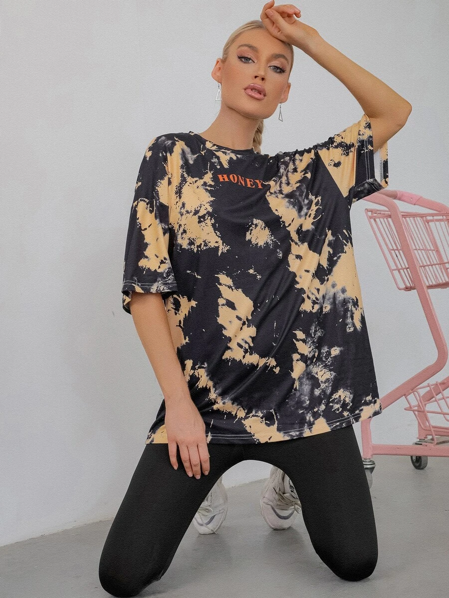SHEIN Unity Tie Dye Honey Graphic Tee - Multicolor - View 1