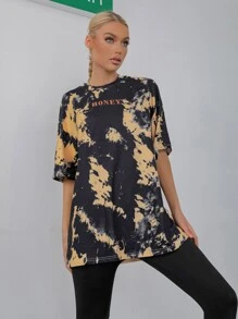 SHEIN Unity Tie Dye Honey Graphic Tee - Multicolor - View 5