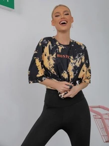 SHEIN Unity Tie Dye Honey Graphic Tee - Multicolor - View 6