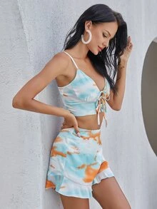 Ruffle Hem Tie Dye Shorts - Multicolor - View 4