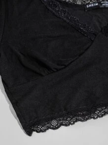 SHEIN Unity Lace Trim Crop Tee - Black - View 6