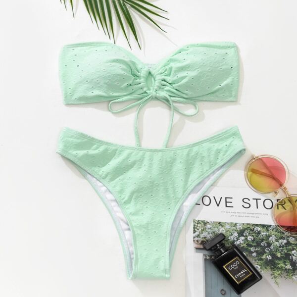 

Schiffy Tie Front Bandeau Bikini Swimsuit, Mint green