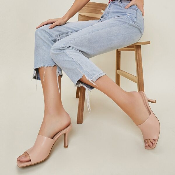 

Vegan Leather Square Toe Slip-On Stiletto Heels, Apricot