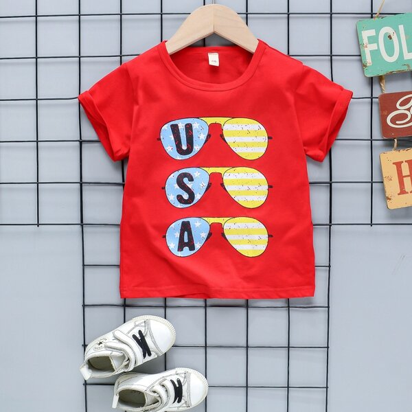 

Toddler Boys Letter & Glasses Print Tee, Red