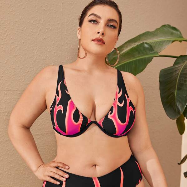 

Plus Fire Print Underwire Bikini Top, Multicolor