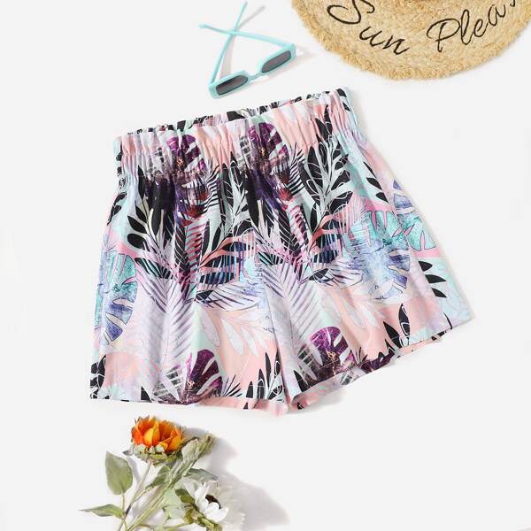 

Plus Tropical Print Wide Leg Shorts, Multicolor