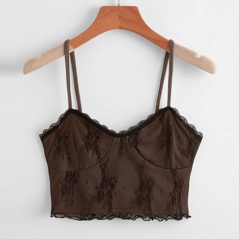 

Contrast Lace Crop Cami, Brown