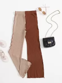 SHEIN Pantalones tejidos de canalé de puntada do dos colores - Multicolor - Ver 1