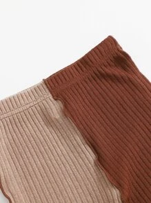 SHEIN Pantalones tejidos de canalé de puntada do dos colores - Multicolor - Ver 3