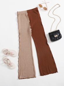 SHEIN Pantalones tejidos de canalé de puntada do dos colores - Multicolor - Ver 4