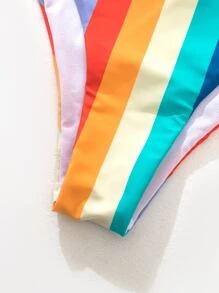 Striped Knot Front Bikini For Summer Beach Vacation - Multicolor - View 7