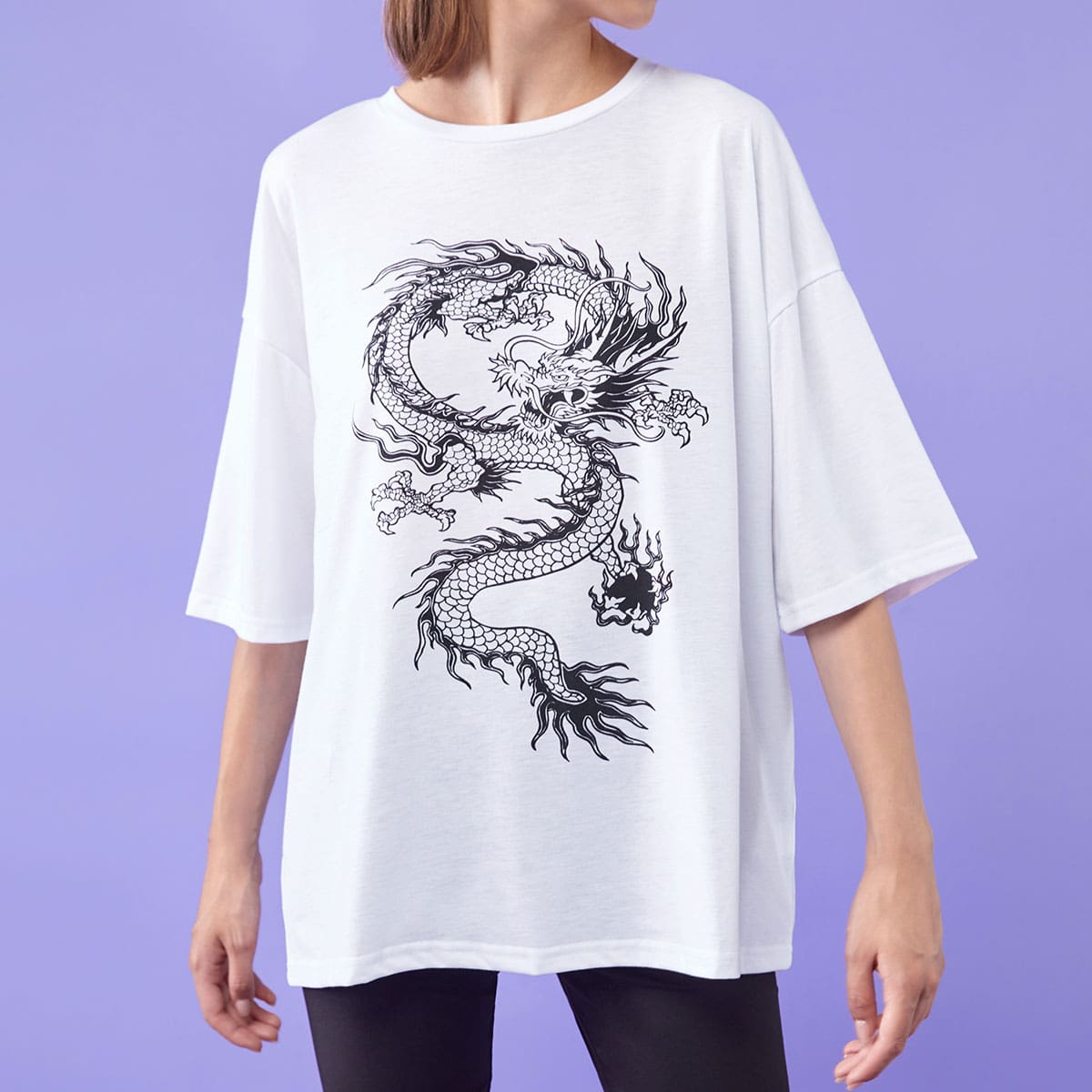 

Chinese Dragon Graphic Oversized Tee, White