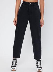 Jeans mom de cintura alta - Negro - Ver 1