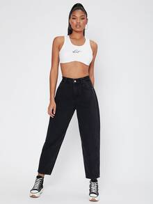Jeans mom de cintura alta - Negro - Ver 2