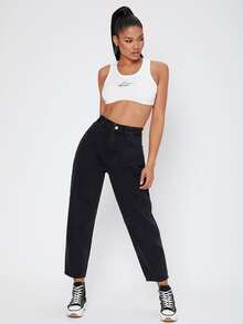 Jeans mom de cintura alta - Negro - Ver 3