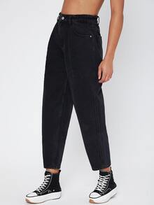 Jeans mom de cintura alta - Negro - Ver 4