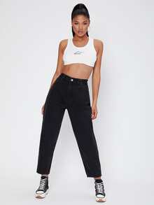 Jeans mom de cintura alta - Negro - Ver 5