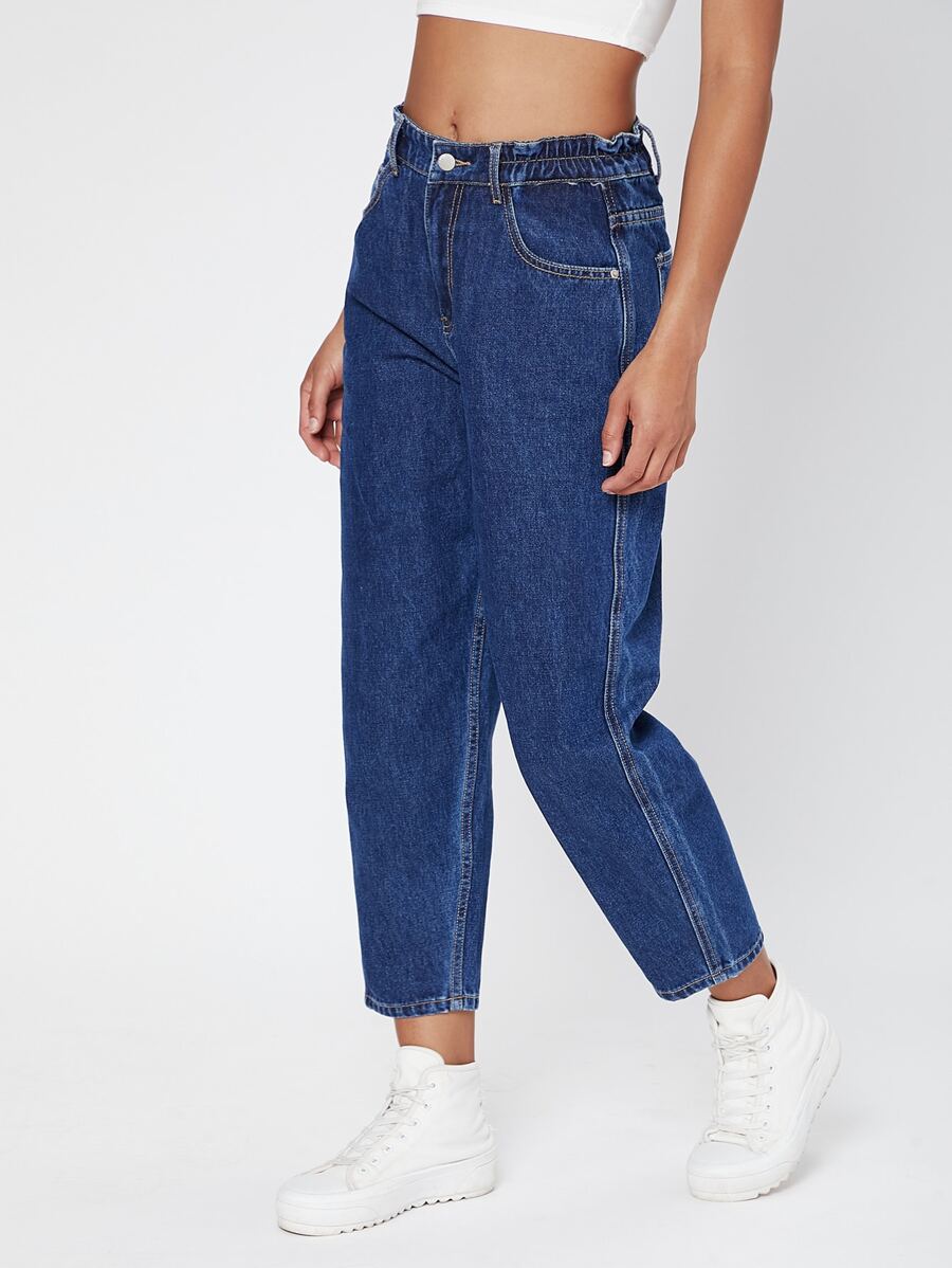 Jeans mom de cintura alta - Azul lavado oscuro - Ver 1