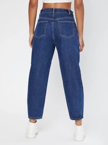 Jeans mom de cintura alta - Azul lavado oscuro - Ver 2