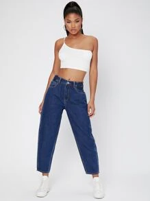 Jeans mom de cintura alta - Azul lavado oscuro - Ver 3