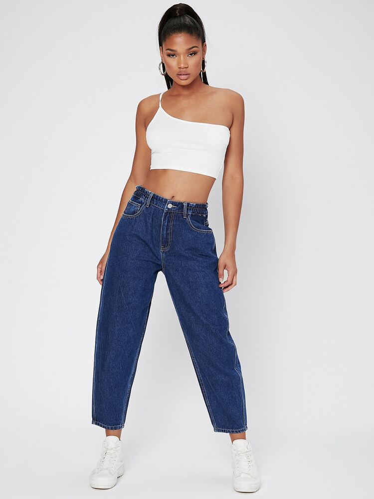 High Waist Mom Jeans - Dark Wash - View 3