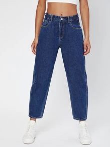 Jeans mom de cintura alta - Azul lavado oscuro - Ver 4