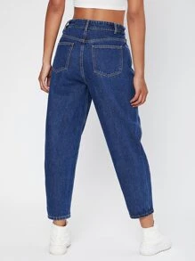 Jeans mom de cintura alta - Azul lavado oscuro - Ver 5