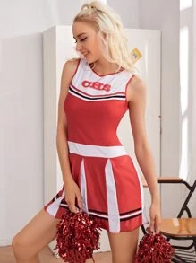 Cheerleader Costume Dress With 2pcs Pom Poms - Red - View 4