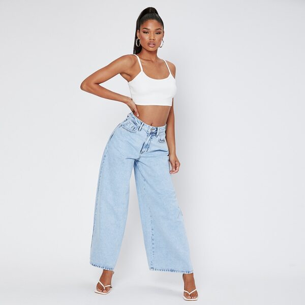 

High Waist Wide Leg Jeans, Light wash
