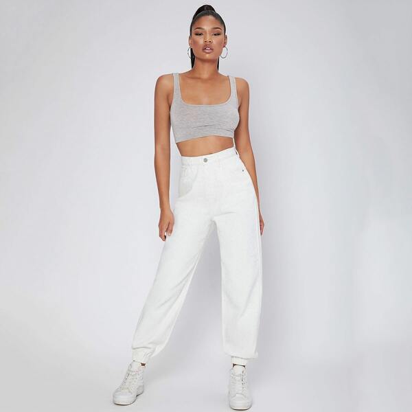 

Zipper Fly Jogger Jeans, White