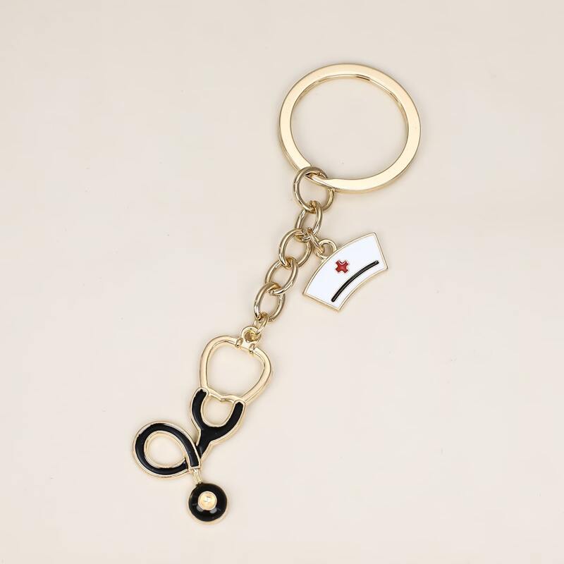 

Stethoscope Design Keychain, Black and white